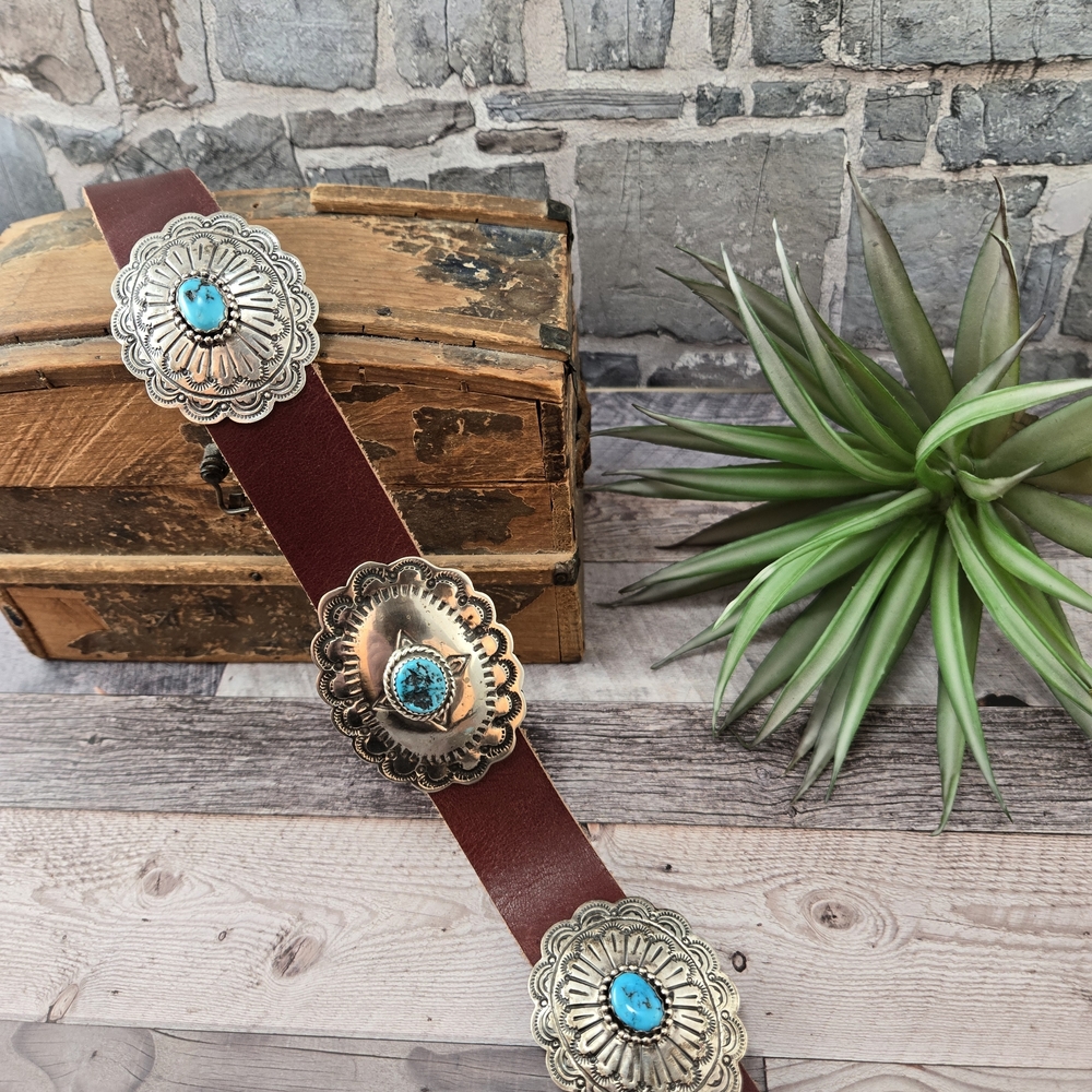 NEW ITEM NEW COLORS Leather Hat Band with Sterling Silver With Turquoise Accents